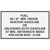 Fuel 80 / 87 Min. Grade Aviation Gasoline Aircraft Fuel Placards